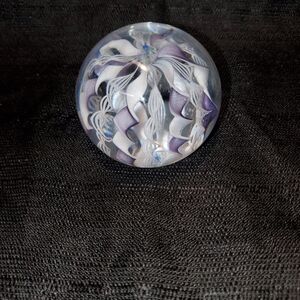 Pairpoint 1974 Elegant Purple and White Glass Paperweight, Signed